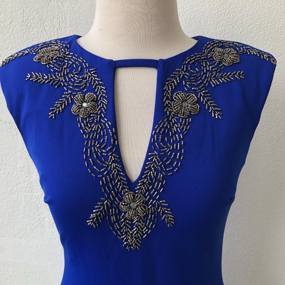 Little Mistress Royal Blue Sleeveless Jeweled Cocktail Pencil Dress Size 6 NEW - Picture 3 of 12
